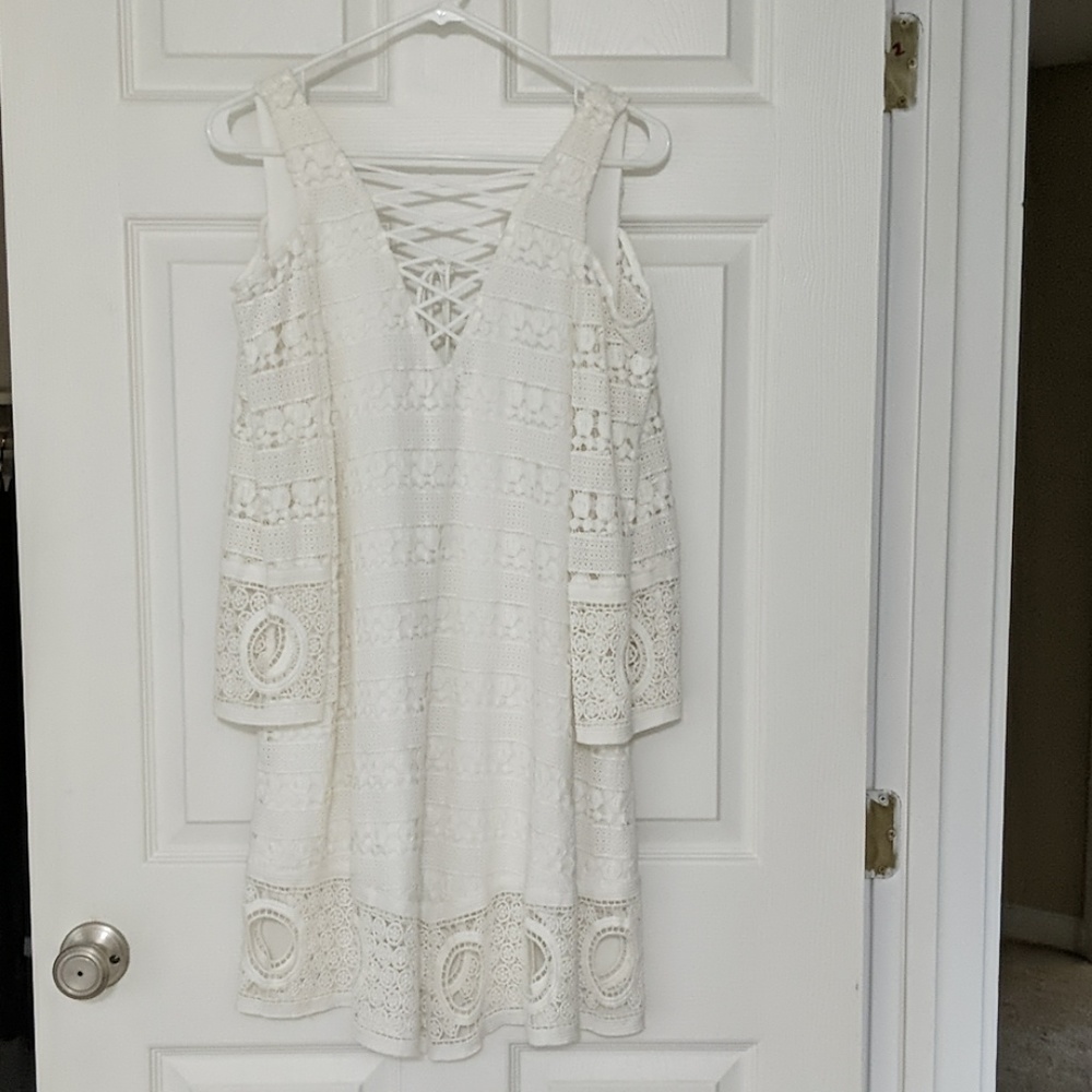 White lace Boho cold shoulder dress